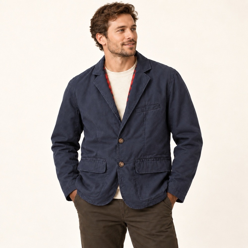 Duluth Trading Co Canvas Blazer Jacket Men's M Navy Plaid Lined Utility 76258